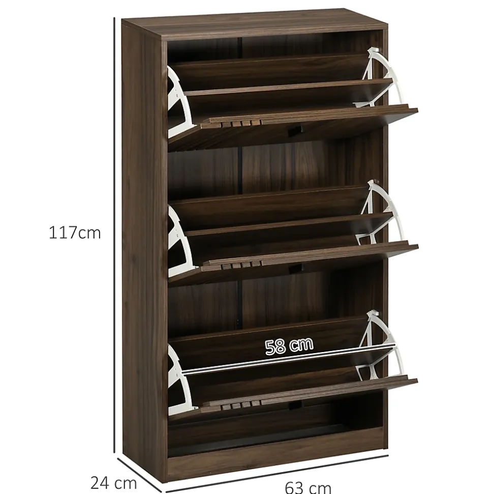 Meuble à chaussures design Urban Craft 3 portes abattantes 3 étagères poignées métal noir aspect noyer