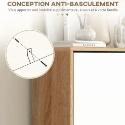 Meuble à chaussures design scandinave - 3 portes abattantes - panneaux blanc aspect bois naturel