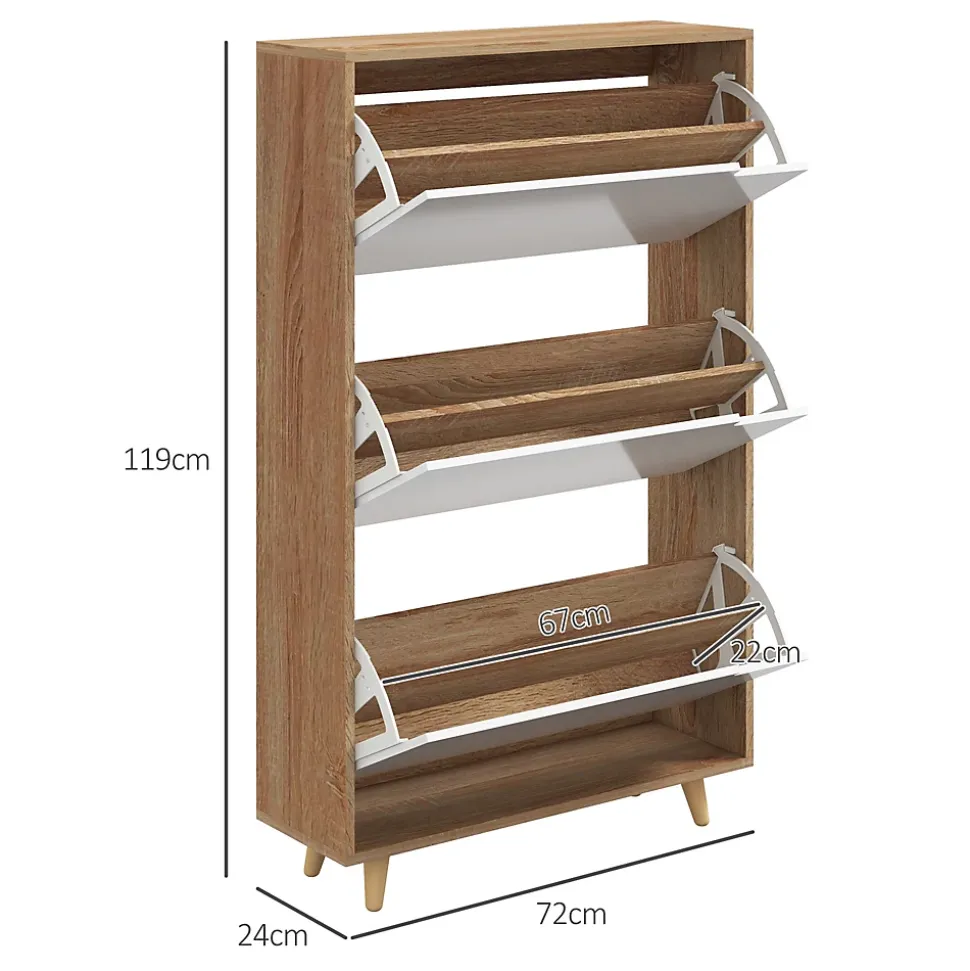 Meuble à chaussures design scandinave - 3 portes abattantes - panneaux blanc aspect bois naturel