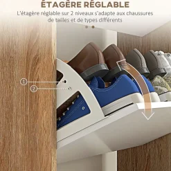 Meuble à chaussures design scandinave - 3 portes abattantes - panneaux blanc aspect bois naturel
