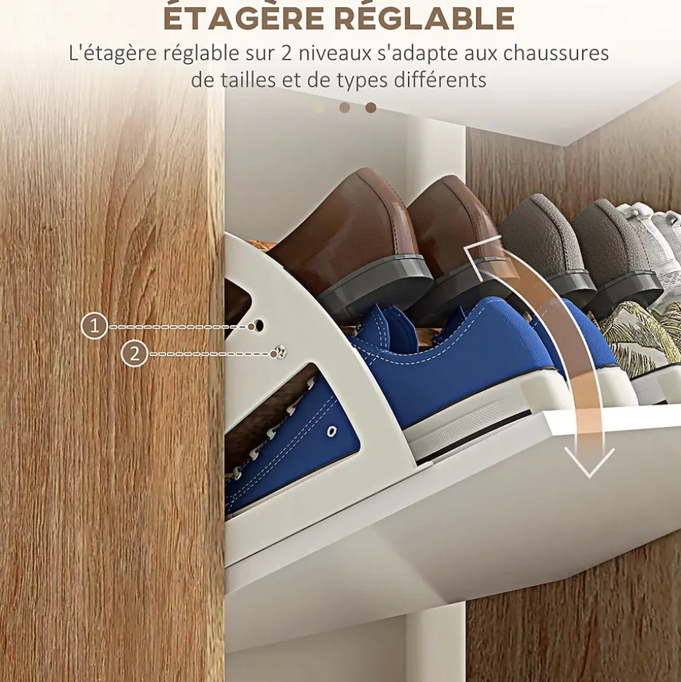 Meuble à chaussures design scandinave - 3 portes abattantes - panneaux blanc aspect bois naturel