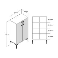 Meuble à chaussures Dmarrull, Meuble à chaussures, Armoire polyvalente, Rangement pour chaussures, 60x35h111 cm, Noyer et Blanc