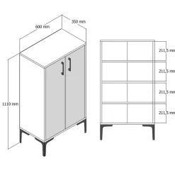 Meuble à chaussures Dmarrull, Meuble à chaussures, Armoire polyvalente, Rangement pour chaussures, 60x35h111 cm, Noyer et Blanc