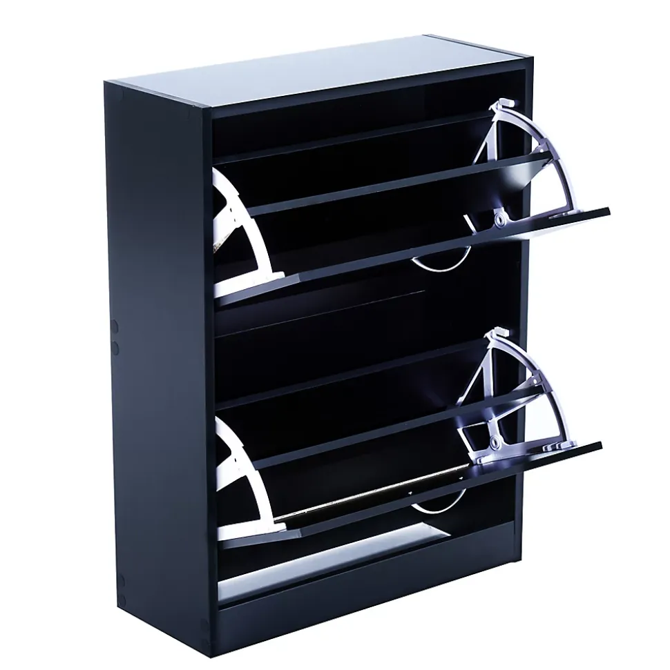 Meuble à chaussures double compartiment à bascule 60L x 24l x 80H cm panneaux de particules noir