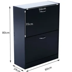 Meuble à chaussures double compartiment à bascule 60L x 24l x 80H cm panneaux de particules noir