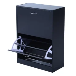 Meuble à chaussures double compartiment à bascule 60L x 24l x 80H cm panneaux de particules noir