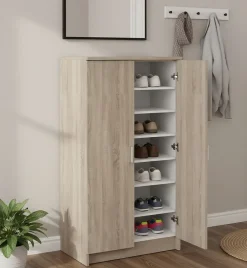 Meuble à chaussures Dpapett, Meuble chaussures peu encombrante, Armoire polyvalente avec 5 étagères, 55x36h108 cm, Chêne