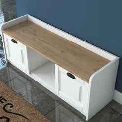 Meuble à chaussures Dpietrotagliaferr, Meuble à chaussures, Armoire d'entrée polyvalente, 120x40 h45 cm, Blanc et Noyer