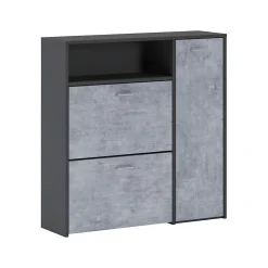 Meuble à chaussures Dpinn, Meuble chaussures peu encombrante, Meuble avec 3 portes pliantes, 92x27h94 cm, Anthracite, Ciment