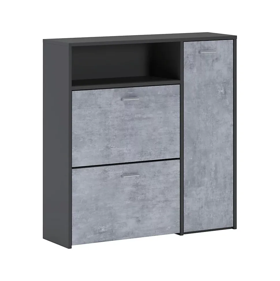 Meuble à chaussures Dpinn, Meuble chaussures peu encombrante, Meuble avec 3 portes pliantes, 92x27h94 cm, Anthracite, Ciment