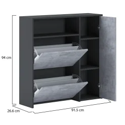 Meuble à chaussures Dpinn, Meuble chaussures peu encombrante, Meuble avec 3 portes pliantes, 92x27h94 cm, Anthracite, Ciment