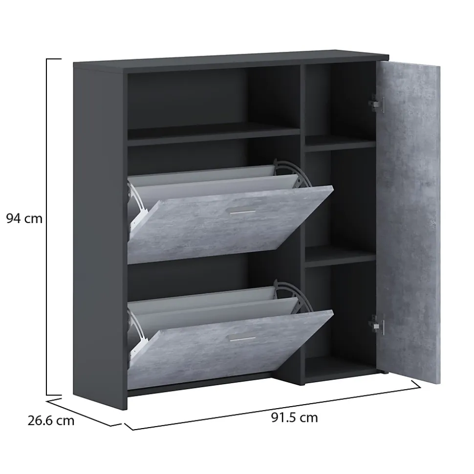 Meuble à chaussures Dpinn, Meuble chaussures peu encombrante, Meuble avec 3 portes pliantes, 92x27h94 cm, Anthracite, Ciment