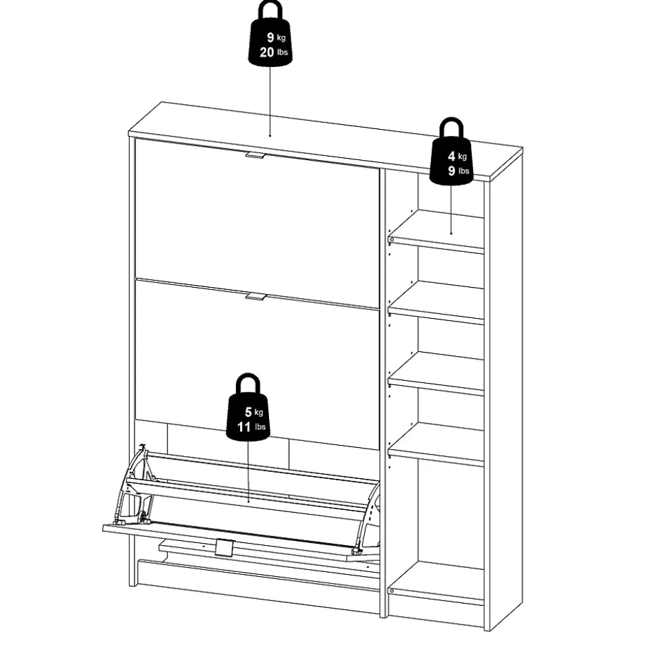 Meuble à chaussures Dtour, Meuble à chaussures, Armoire d'entrée polyvalente, 99x24 h124 cm, Chêne et Blanc