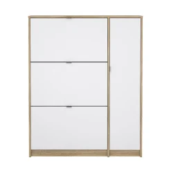 Meuble à chaussures Dtour, Meuble à chaussures, Armoire d'entrée polyvalente, 99x24 h124 cm, Chêne et Blanc