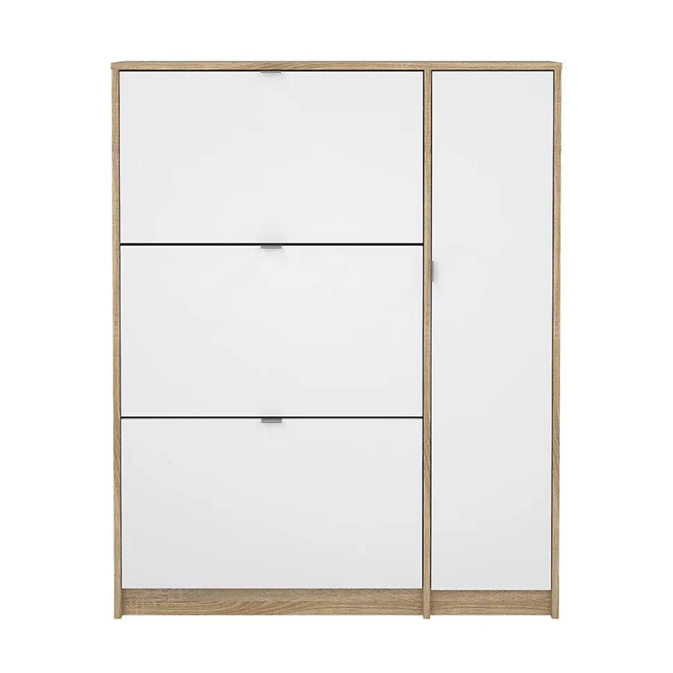 Meuble à chaussures Dtour, Meuble à chaussures, Armoire d'entrée polyvalente, 99x24 h124 cm, Chêne et Blanc