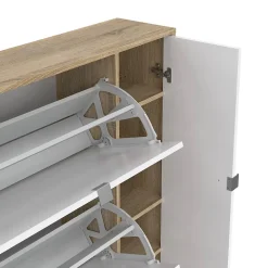 Meuble à chaussures Dtour, Meuble à chaussures, Armoire d'entrée polyvalente, 99x24 h124 cm, Chêne et Blanc