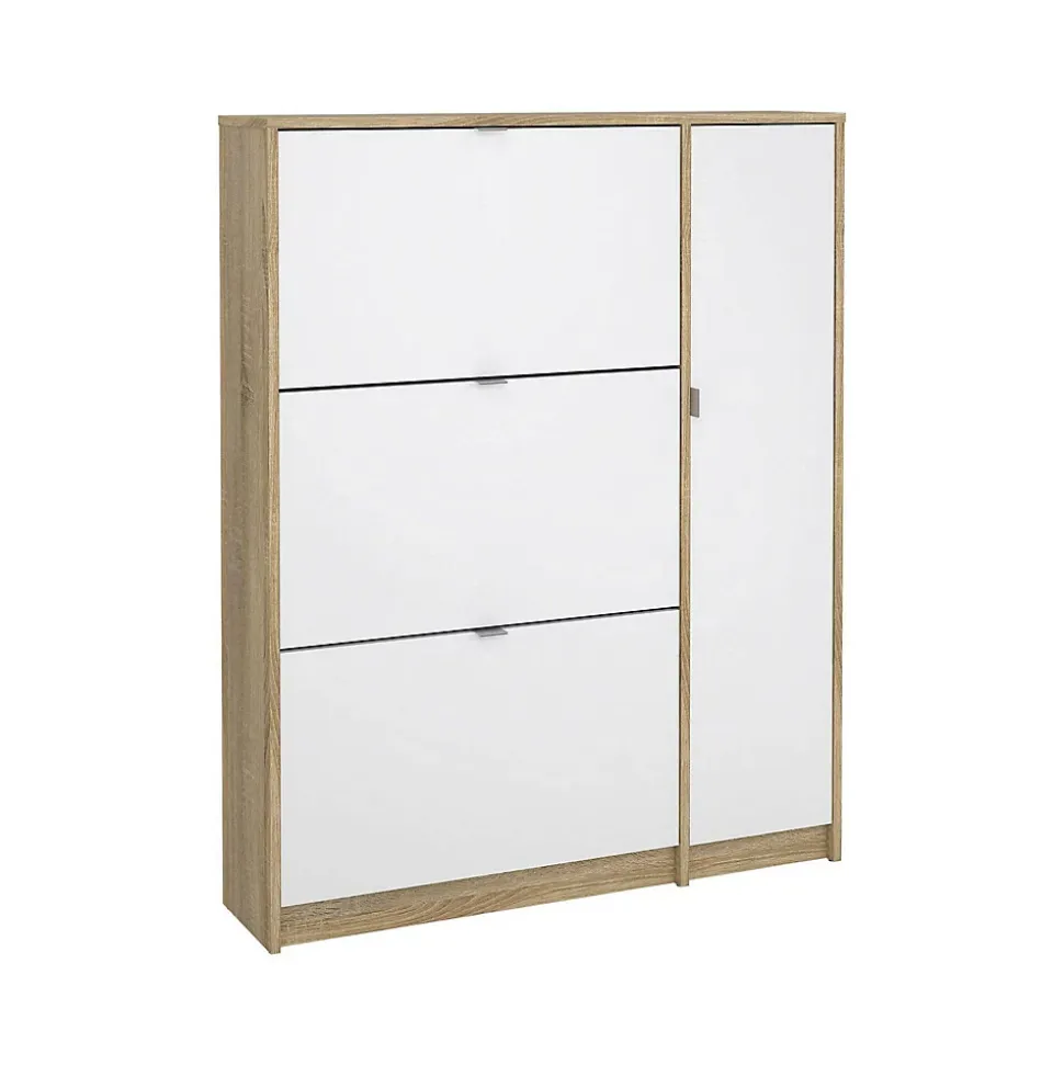 Meuble à chaussures Dtour, Meuble à chaussures, Armoire d'entrée polyvalente, 99x24 h124 cm, Chêne et Blanc