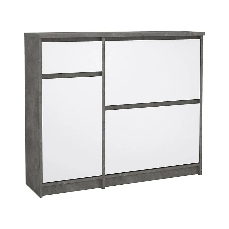 Meuble à chaussures Dtrainin, Meuble à chaussures, Armoire d'entrée polyvalente, 109x32 h93 cm, Ciment et blanc