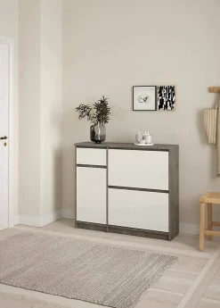 Meuble à chaussures Dtrainin, Meuble à chaussures, Armoire d'entrée polyvalente, 109x32 h93 cm, Ciment et blanc