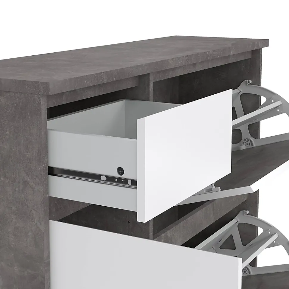 Meuble à chaussures Dtrainin, Meuble à chaussures, Armoire d'entrée polyvalente, 109x32 h93 cm, Ciment et blanc