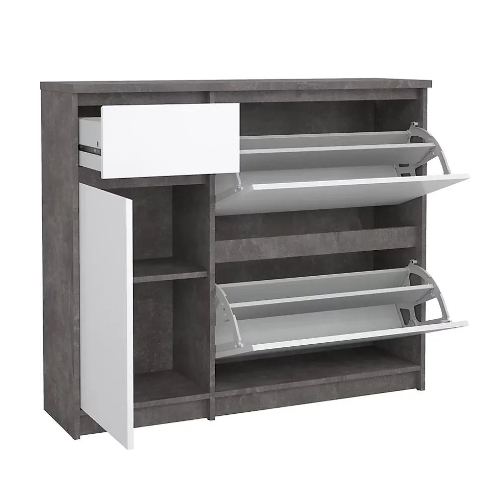 Meuble à chaussures Dtrainin, Meuble à chaussures, Armoire d'entrée polyvalente, 109x32 h93 cm, Ciment et blanc