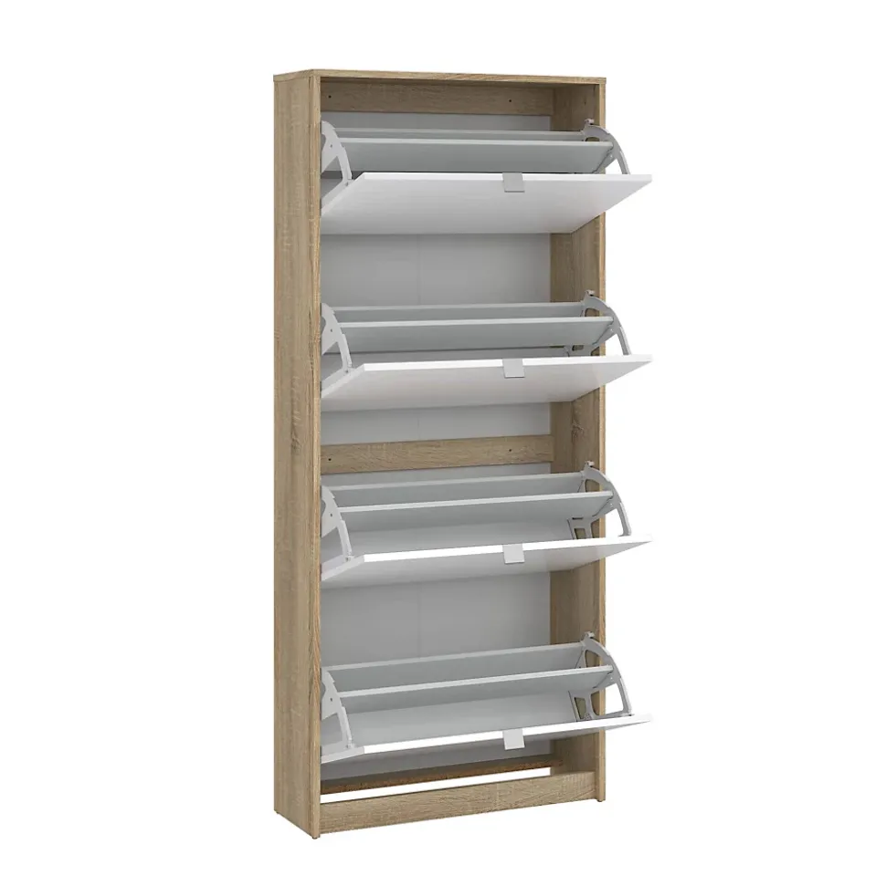 Meuble à chaussures Dtraor, Meuble à chaussures, Armoire d'entrée polyvalente, 70x24 h162 cm, Chêne et Blanc