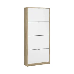 Meuble à chaussures Dtraor, Meuble à chaussures, Armoire d'entrée polyvalente, 70x24 h162 cm, Chêne et Blanc