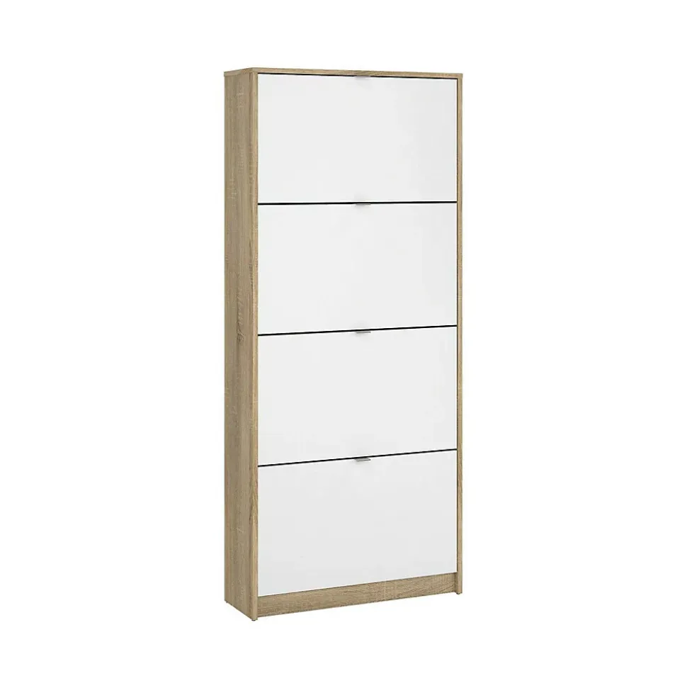 Meuble à chaussures Dtraor, Meuble à chaussures, Armoire d'entrée polyvalente, 70x24 h162 cm, Chêne et Blanc