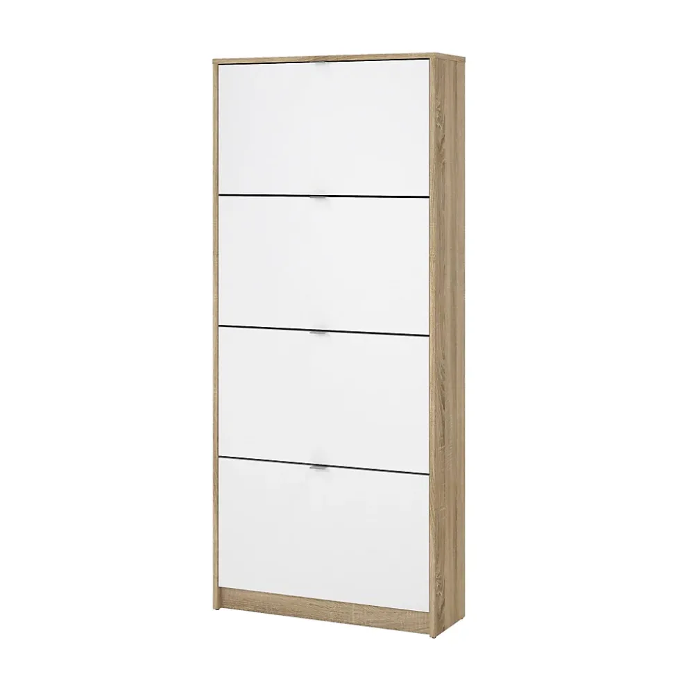 Meuble à chaussures Dtraor, Meuble à chaussures, Armoire d'entrée polyvalente, 70x24 h162 cm, Chêne et Blanc
