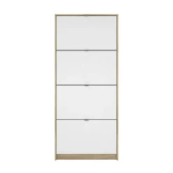 Meuble à chaussures Dtraor, Meuble à chaussures, Armoire d'entrée polyvalente, 70x24 h162 cm, Chêne et Blanc