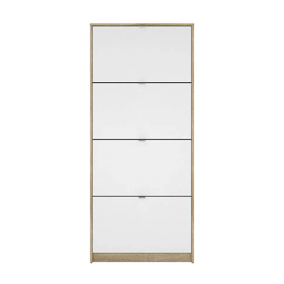 Meuble à chaussures Dtraor, Meuble à chaussures, Armoire d'entrée polyvalente, 70x24 h162 cm, Chêne et Blanc