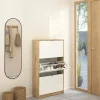 Meuble à chaussures Dtresold, Meuble à chaussures, Armoire d'entrée polyvalente, 70x24 h124 cm, Chêne et Blanc