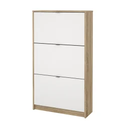 Meuble à chaussures Dtresold, Meuble à chaussures, Armoire d'entrée polyvalente, 70x24 h124 cm, Chêne et Blanc