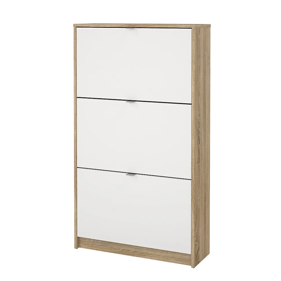 Meuble à chaussures Dtresold, Meuble à chaussures, Armoire d'entrée polyvalente, 70x24 h124 cm, Chêne et Blanc