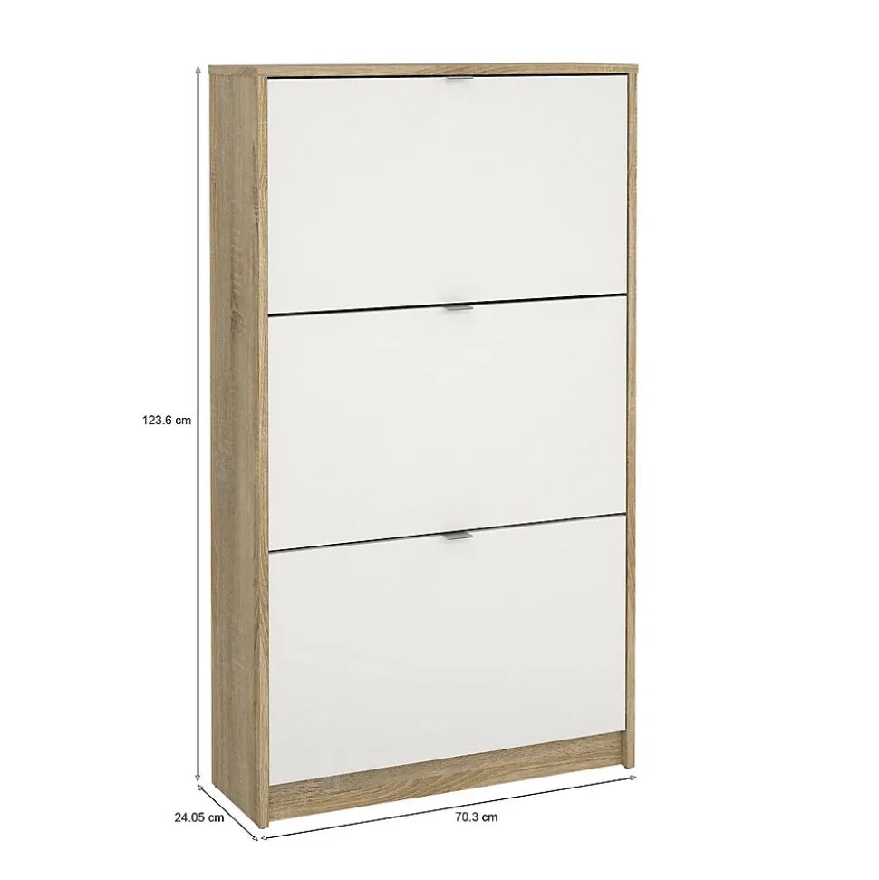 Meuble à chaussures Dtresold, Meuble à chaussures, Armoire d'entrée polyvalente, 70x24 h124 cm, Chêne et Blanc