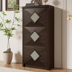 Meuble à Chaussures en Bois Style Rétro - 3 Compartiments Rabattables, PB, Rangement entrée, 54x25x115 cm - Bois