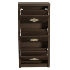 Meuble à Chaussures en Bois Style Rétro - 3 Compartiments Rabattables, PB, Rangement entrée, 54x25x115 cm - Bois