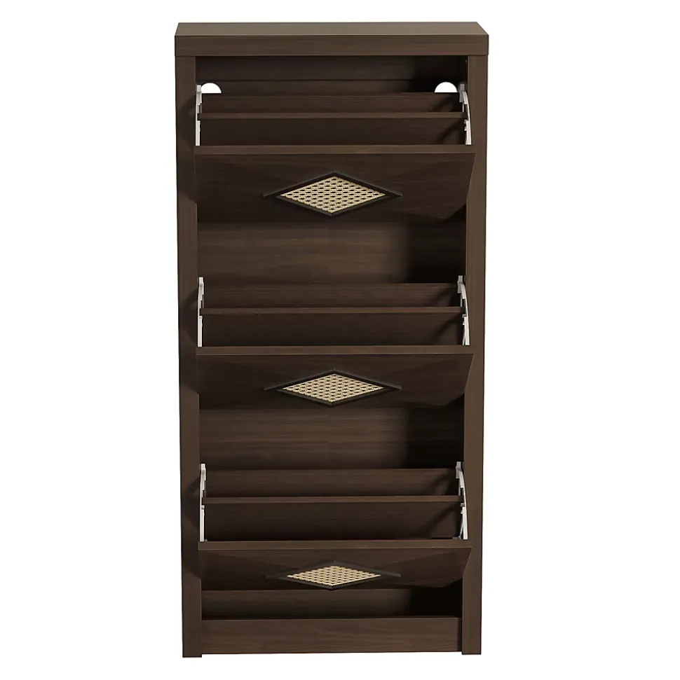 Meuble à Chaussures en Bois Style Rétro - 3 Compartiments Rabattables, PB, Rangement entrée, 54x25x115 cm - Bois