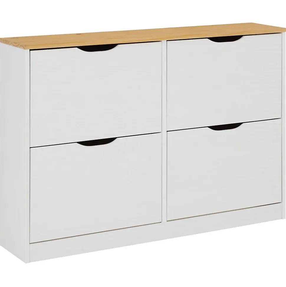 Meuble à chaussures en pin BASIL, 2x2 abattants, lasuré blanc et brun