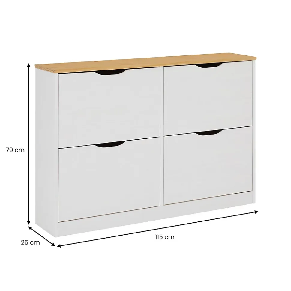 Meuble à chaussures en pin BASIL, 2x2 abattants, lasuré blanc et brun
