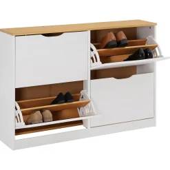 Meuble à chaussures en pin BASIL, 2x2 abattants, lasuré blanc et brun