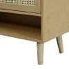 Meuble à Chaussures en Rotin avec 2 Portes et 1 Tiroir, Meuble d'entrée avec 5 Étagères, Chêne Clair - 80x35x105 cm
