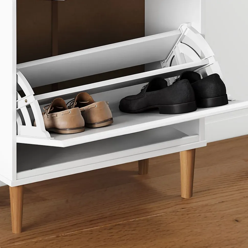 Meuble à chaussures entrée MIKKA en bois massif - Blanc et chêne