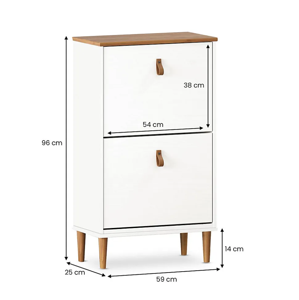 Meuble à chaussures entrée MIKKA en bois massif - Blanc et chêne