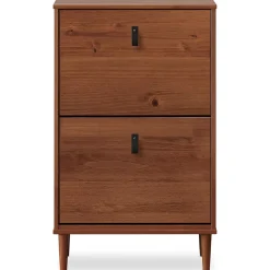 Meuble à chaussures entrée MIKKA en bois massif - Coloris châtaignier