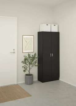 Meuble à chaussures Erinni, Meuble à chaussures, Armoire d'entrée polyvalente, Rangement pour chaussures, 69x35 h170 cm, Noir