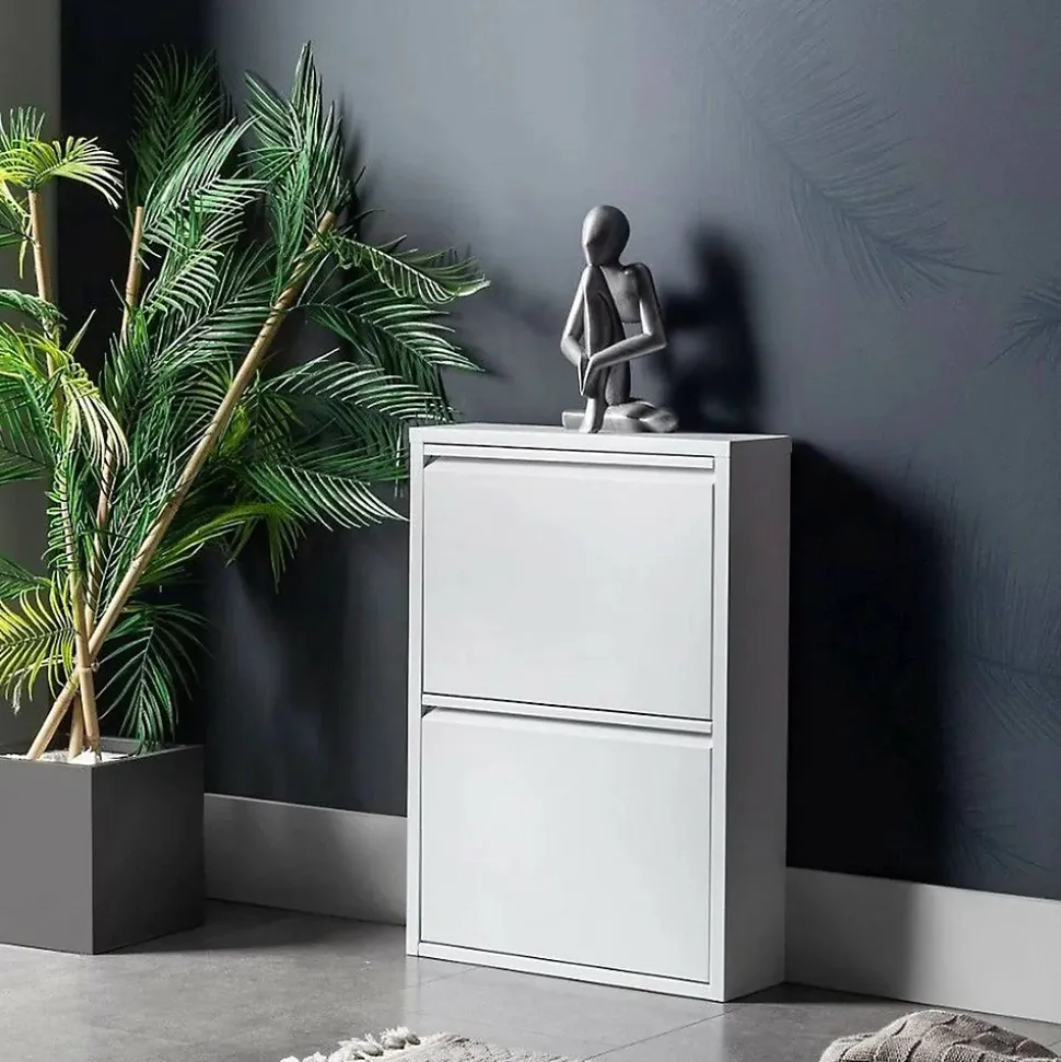 Meuble à chaussures Ezequiel, Meuble à chaussures, Armoire d'entrée polyvalente, Rangement pour chaussures, 50x15h71 cm, Blanc