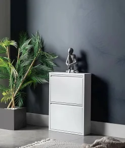 Meuble à chaussures Ezequiel, Meuble à chaussures, Armoire d'entrée polyvalente, Rangement pour chaussures, 50x15h71 cm, Blanc