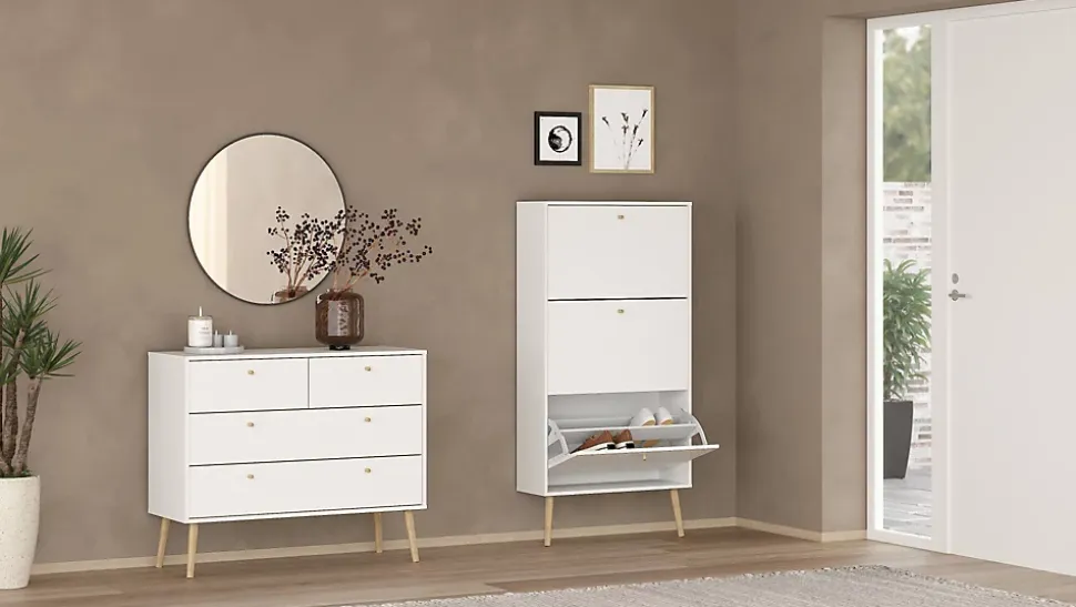 Meuble à chaussures Fung, Meuble à chaussures, Armoire d'entrée polyvalente, Rangement pour chaussures, 70x24 h139 cm, Blanc