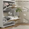 Meuble à chaussures grand miroir 2 en 1 - 4 portes abattantes, étagères réglables - blanc verre